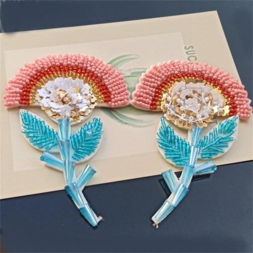 Maxsin 1 Pair High Quality Hand-beaded Rhinestone Sequins Sticker Flower Patch Garment Hat Decoration DIY Appliques Accessories