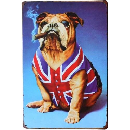 Nobrand Cute Smoking Dog Metal Tin Signs Vintage Iron Plate Painting Art Home Decor Poster for Bar Cafe Pub Wall Decoration