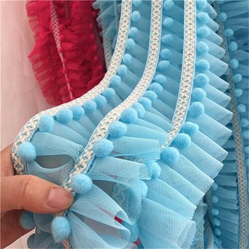 Trendy Princess Pom-poms Trim Net Yarn Lace Pompom Applique DIY Fluffy Dress Leader Mouth Cake Skirt Lengthened Sewing Material