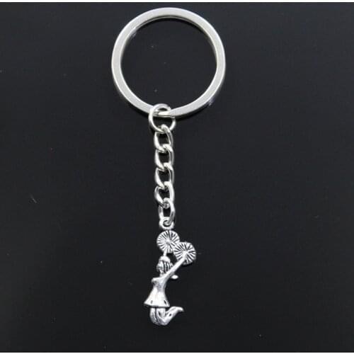 Fashion Keychain 28x10mm Cheerleader Cheer Girl Silver Color Pendants DIY Men Jewelry Car Key Chain Ring Holder Souvenir Gift