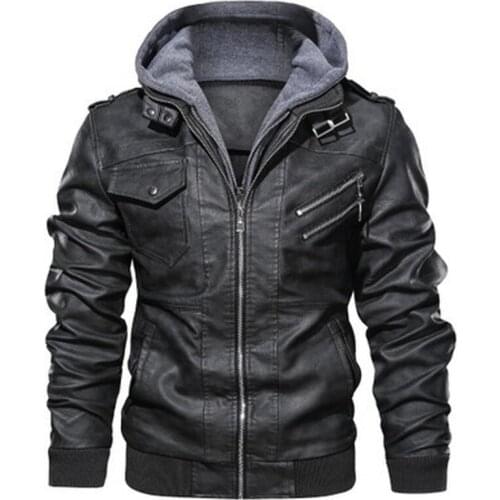Kalenmos Leather Jackets Men Zipper PU Jacket with Hood Zipper Placket Stitching Contrast Color Fashion Winter Mens Clothing