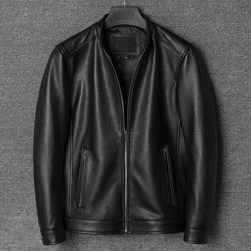 Mens Motorcycle Leather Jacket Man Genuine Cowhide Leather Coat Plus Size Black Slim Motor Biker Outwear Clothes Free Shipping