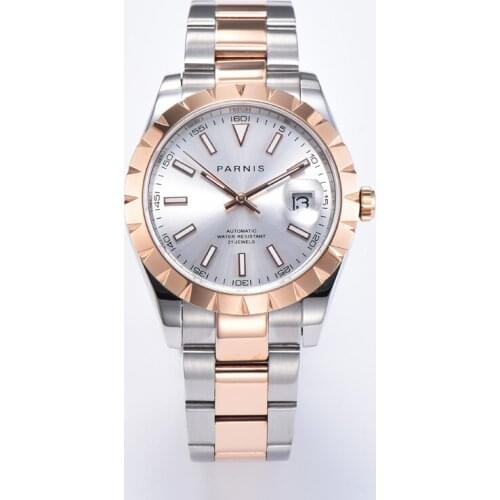 Parnis 39mm rose golden Men Automatic Mechanical Watch white dial Sapphire glass miyota 8215 Movement automatic Watches PA134