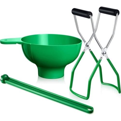 Canning Kit Jar Lifter Wide Mouth Canning Funnel Lid Wand for Canning Jars Anti-Scald Kitchen Tools(3Pcs,Green) Retail