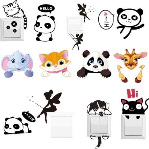 Cartoon Animal Cat Wall Stickers Switch Cover Room Decor PVC On-off Switch Outlet Cute Switch Sticker Home DecorationAccessories