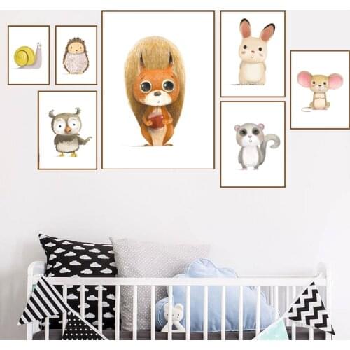 Squirrel Rabbit mouse Owl Snail Hedgehog Wall Art Canvas Painting Nordic Posters And Prints Wall Pictures Baby Kids Room Decor