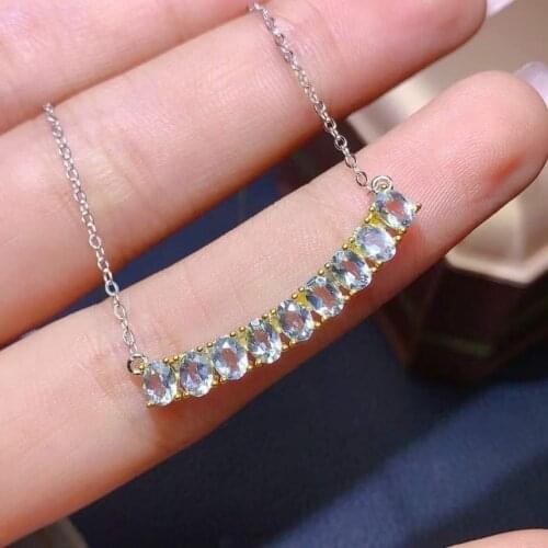 Natural aquamarine necklace, 925 sterling silver, angel wings style, new design