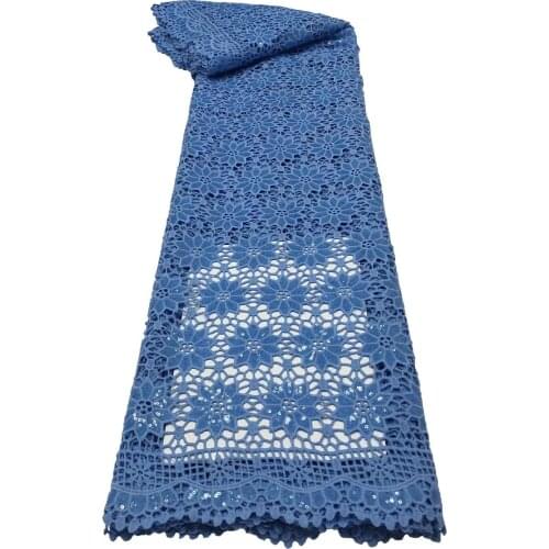 Sky Blue African Guipure Cord Lace Fabric 2021 High Quality Sequins Nigerian Water Soluble Lace Fabrics Embroidery For Wedding