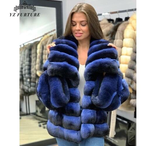 2021 New Striped Rex Rabbit Fur Coat Natural Custom Color Outwear Real Fur Jacket Thick Warm Enlarge Long Chinchilla Overdress