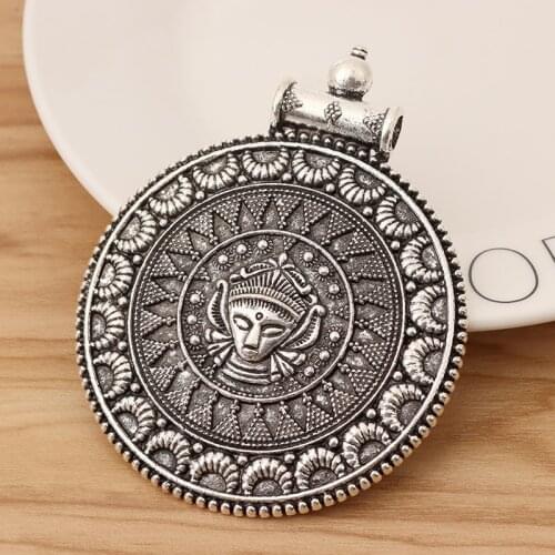 2 Tibetan Silver Tribal Large Boho Bohemia Medallion Round Circle Charms Pendants for Necklace Jewellery Making Accessories