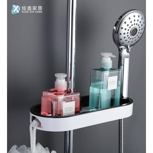 Bathroom Shelf Shower Pole Lifting Soap Rack Tray Toilet Shower Nozzle Holder Free Punch Hole Accessories