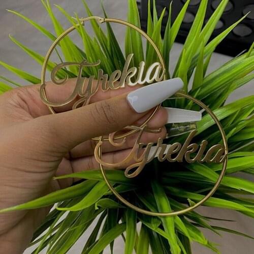 Personalized Name Stainless Steel Letter Stud Earrings For Women Fashion Custom Name Piercing Earrings Nameplate Open Round