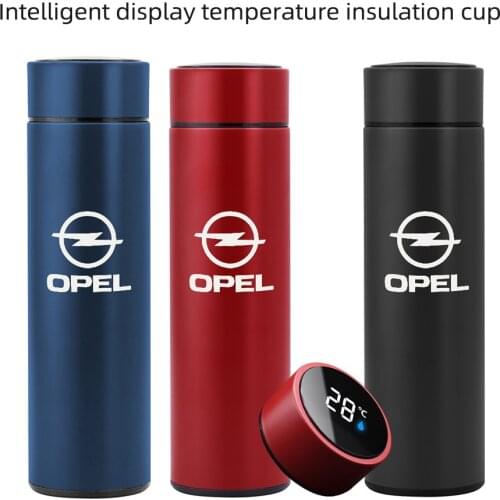 Temperature display insulation cup Customize car Logo for Opel Astra H G J Insignia Mokka 500ML Stainless Steel Vacuum Water Cup