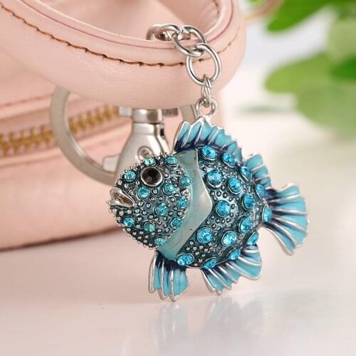 2020 Tinykenro new hot style fashion rhinestone cute and elegant peacock blue brushed fish bag wallet keychain