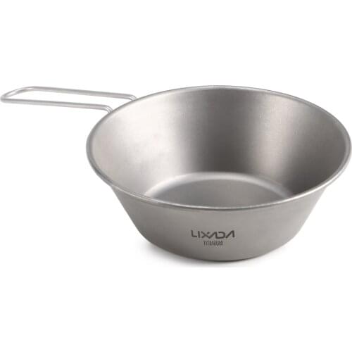Lixada Outdoor Camping Titanium Bowl camping cookware With Foldable Handle Hiking Backpacking Picnic Tableware Accessories