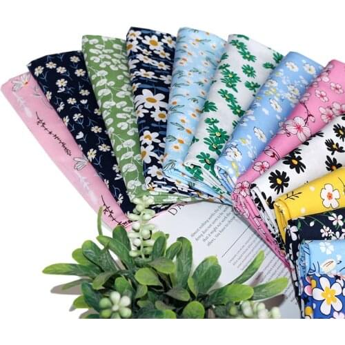 Small Floral Pure Cotton Fabric By The Meter for Dress Skirt Pajamas Daisy Plum Blossom Printed Poplin Summer Thin Soft Cloth