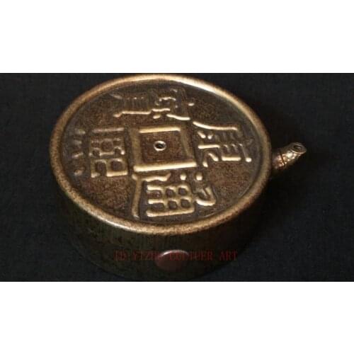 YIZHU CULTUER ART Decoration Collection China Old Copper Hand Carving Kangxi Tongbao Water Drop Decoration