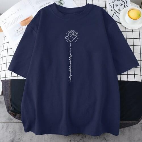 White Rose Red Flowers Printing Woman T-Shirt Creativity Plus Size Tees Shirts Loose Tshirts Street Oversized Tee Clothing Women