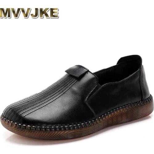 MVVJKENew Fashion Autumn Hand-stitched Shoes Flat Shoes Woman Casual Sneakers Non-slip Soft Comfort Genuine Leather Shoes Mother
