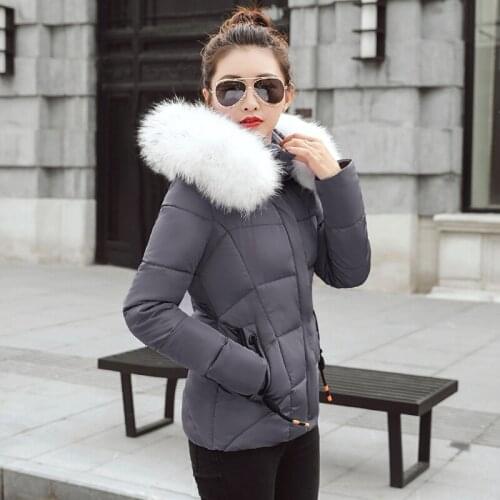 Female Warm Winter Jacket 2019 Fashion Women Hooded Fur collar Down Cotton Coat Solid color Slim Large size Female Coat