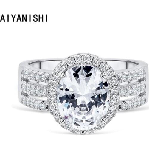 AIYANISHI 925 Sterling Silver Wedding Rings 3ct Oval Finger Ring for Women Silver Engagement Wide Band Rings Jewelry Dropship