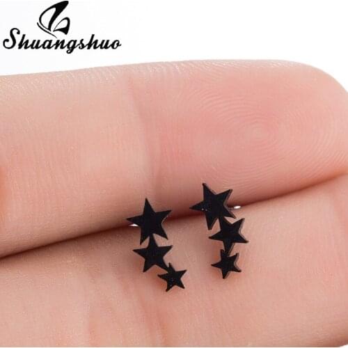 Black Star Stud Earings Punk Brincos Stainless Steel Earrings for Women Statement Geometric Jewelry Girls Accessories