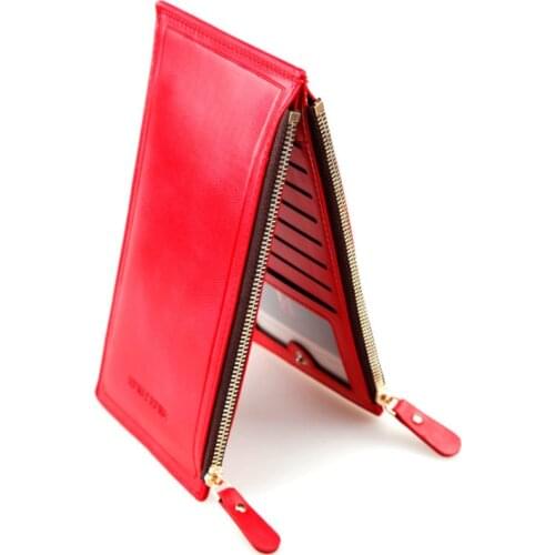 Womens Leather Wallet RFID Blocking Bifold Multi Card Slots Organizer with Double Zipper Pocket Coin Purse