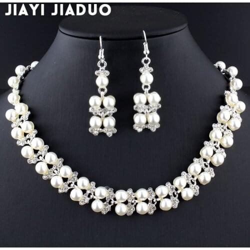 Jiayijiaduo Jewelry sets wedding for women Imitation pearl Silver color Necklace earring pendants for a neck accessories