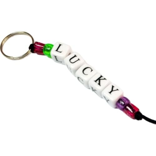 1X Plastic Beaded LUCKY Key Chain ring new Fun Party Favor pinata decoration -ideal for birthday game gift and toys prize gift