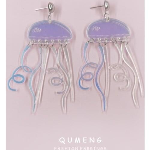 2021 unique design fantasy color transparent acrylic jellyfish tassel Pendant Earrings fresh lovely funny womens party jewelry