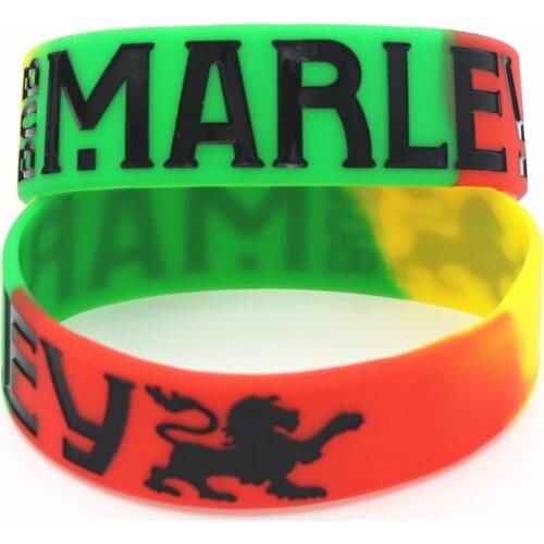25PCS 1" Wide BOB Marley Silicone Wristband For Music Fans Colorful Star Rasta Jamaica Reggae Bracelets& Bangles Gift SH098