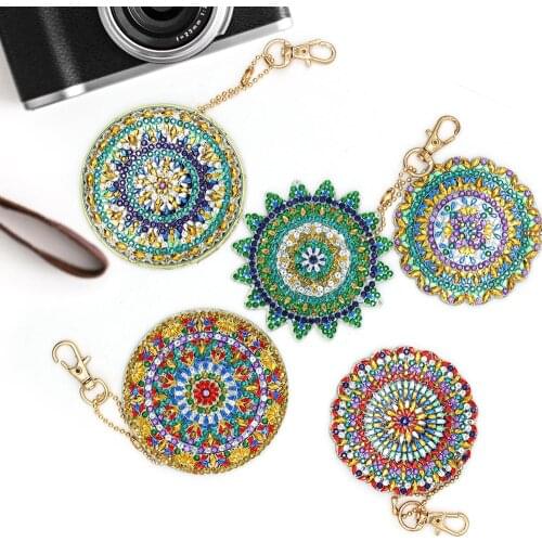5pcs DIY Full Drill Diamond Paintng Special Shape Mandala Pattern Key Chain