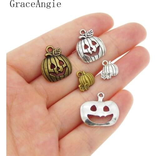 5Pcs Mix Bronze Pumpkin Charms Halloween Pumpkin Pendant Earring Necklace Bracelet DIY Key Chain Accessories CraftsColor