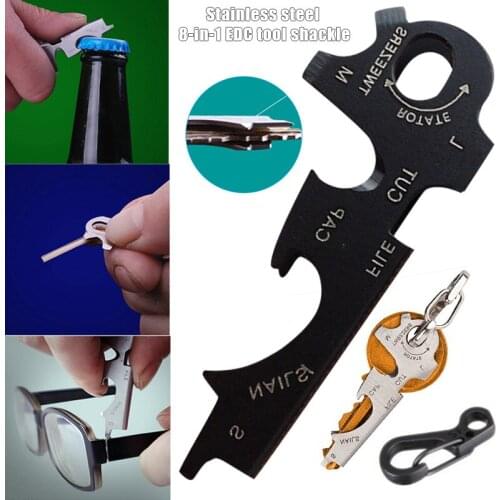 8 in 1 Stainless Steel Bottle Opener Keychain Multi-function Key Ring Outdoor Tool FK88