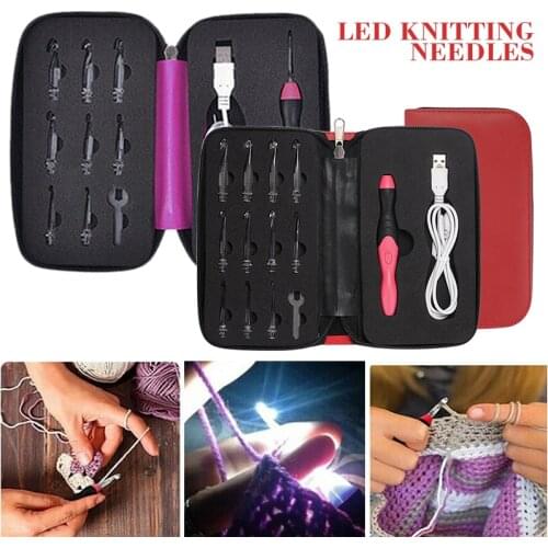 9/11pcs in 1 USB Knitting Needles Crochet Hooks LED Light Up Rechargeable Crochet Hooks KnittingWeave Craft Yarn Sewing Tool