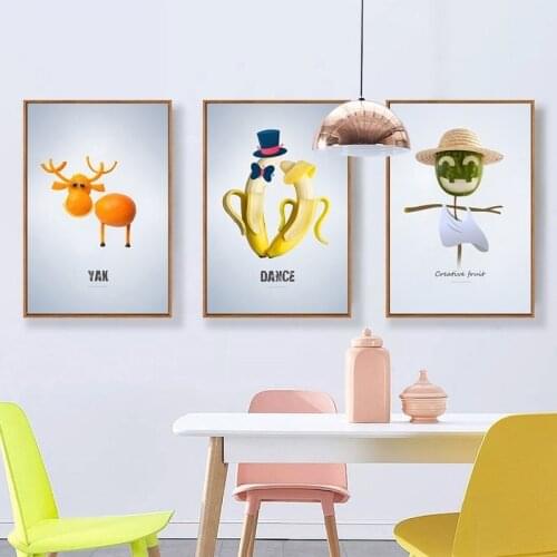 Abstract Fruit Nordic Wall Art Canvas Paintings Poster And Print Funny Banana Orange Grape Carrot Kitchen Dining Room Home Decor