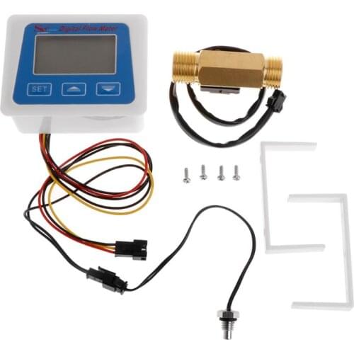 Digital Flow Meter Water Flowmeter Temperature Time Record with G1/2 Flow sensor