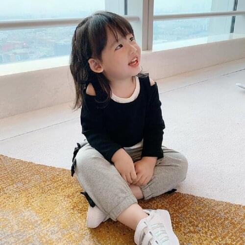 Girls Cotton T-shirt Baby Kids Autumn Long Sleeves Off Shoulder Cotton Outfit Shirt Undershirt Girls Bottoming Shirt Kids Top