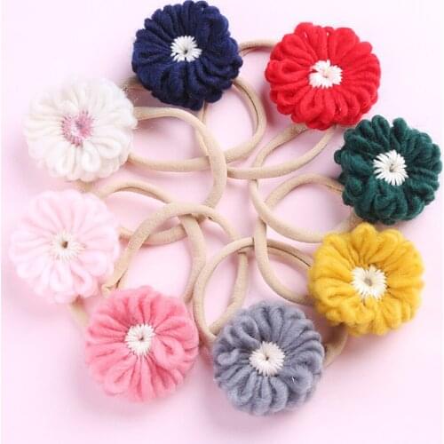 Baby Headband Woolen Flower Hair Tie Girls Soft Nylon Hairband Newborn Children Toddler Hair Accessories Gift