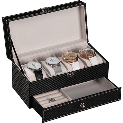 Carbon Fiber 2 layers 4-bit box with Drawer Watch Box Storage Watches Display Storage Box Case Jewelry Watch Collector Case