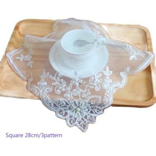 Elegant lace beads place table mat cloth pad embroidery tea cup mug drink doilies dining coffee coaster wedding placemat kitchen