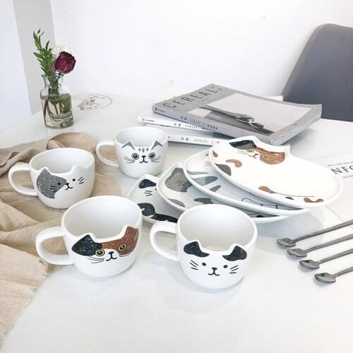 3PCS Nordic Style Ceramic Suit Cup with Spoon Cartoon Milk Coffee Tea Mugs Kitchen Office Cute Dessert Marc Cup Gift for Party
