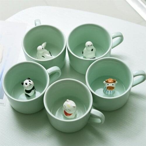Cartoon 3D Animal Coffee Mugs With Cover Lovely Coffee Cups Creative Ceramic Mug With Spoon Birthday Gift 1 Piece Free Shipping