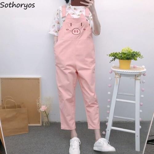 Jumpsuits Women Printed High Quality Loose Comfortable Womens Korean Style Simple All Match Pockets Ankle-length Daily Jumpsuit