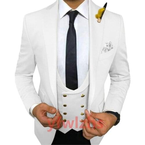 Handsome Groomsmen One Button Notch Lapel Groom Tuxedos Wedding Dress Men Suits Blazer Prom Dinner (Jacket+Pants+Tie+Vest) A837