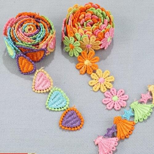 15yards/lot Embroidery Ribbon Lace Hair Headwear Neck Belt Earring Flower Butterfly Clover Love Shell DIY Craft Sewing Accessory