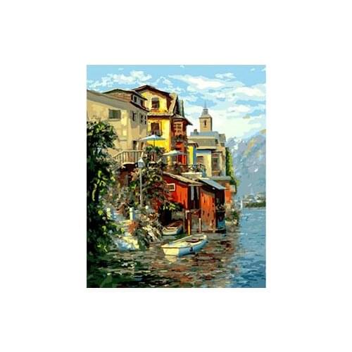 MaHuaf-W672 Seaside port painting paint by numbers DIY Hand-painted canvas oil paintings for home decor
