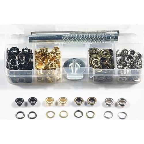 200sets 5MM Metal Brass Eyelets with Grommet Leather Craft Repair Grommets Scrapbooking DIY Clothes Accessories +Fixing Tools