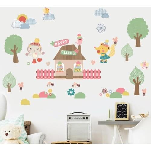 Lovely Animal Wall Stickers Girl Bedroom Bedside Warm Decoration Childrens Room Cartoon Wallpaper House Decoration Decals