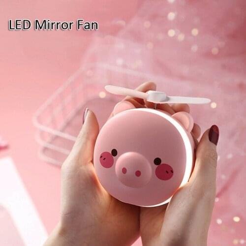Fashion Creative LED Makeup Mirror Fan Animal Shape USB Charging Portable Light LED Mirror Cute Cosmetic Mirror
